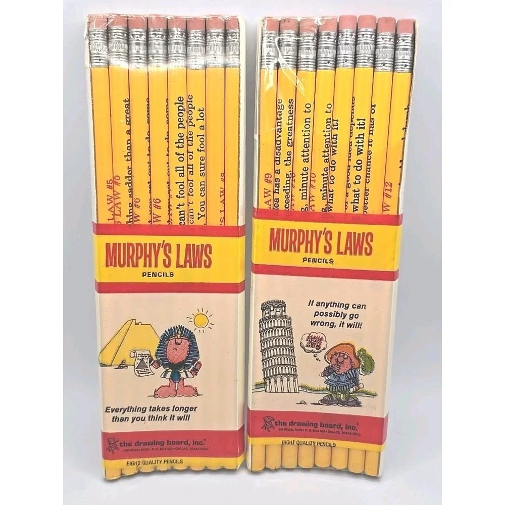 Vintage Murphy's‎ Law Pencils 2 sets of 8 Never Sharpened Sealed* Rare HTF U113
